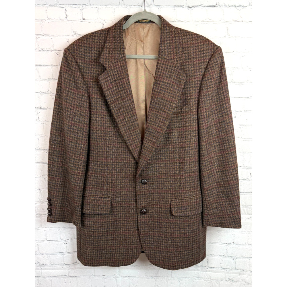 ROBERT STOCK 100% wool brown multicolor check houndstooth mens blazer 42L NWOT